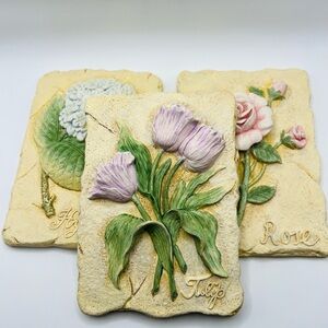 Avon Trio of Spring Wall Plaques Hydrangea Rose Tulip 2000